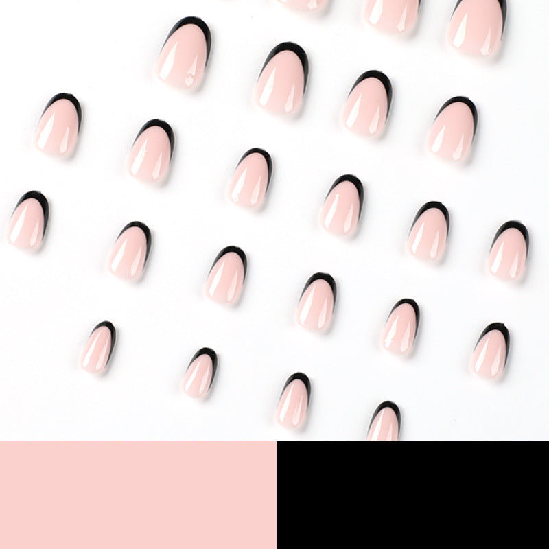 S29 SIMPLE NUDE PINK BLACK EDGE SHORT NAIL