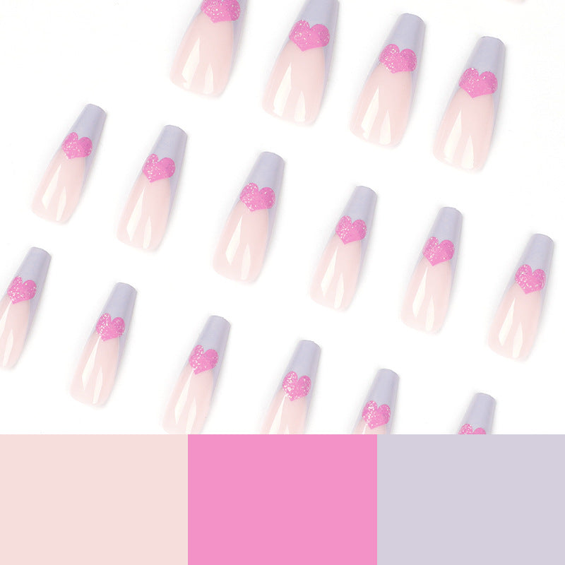 L36 LIGHT BLUE & PINK HEART LONG NAIL
