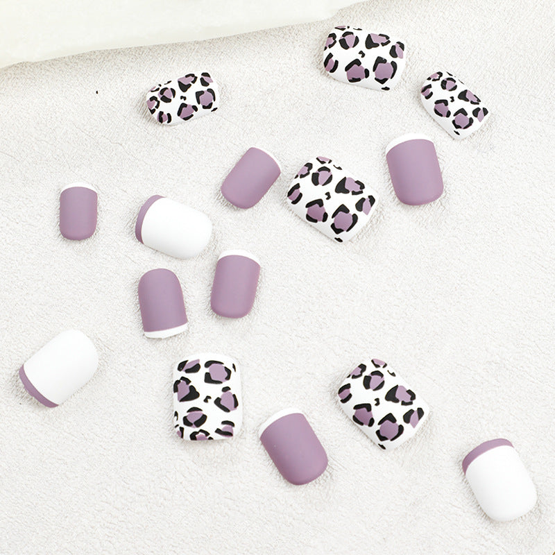 S24 LAVENDER PURPLE LEOPARD PATTERN SHORT NAIL