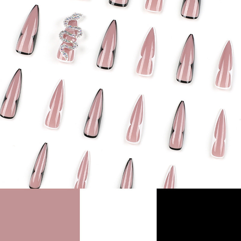 L24 BLACK & WHITE SNAKE LINE LONG NAIL