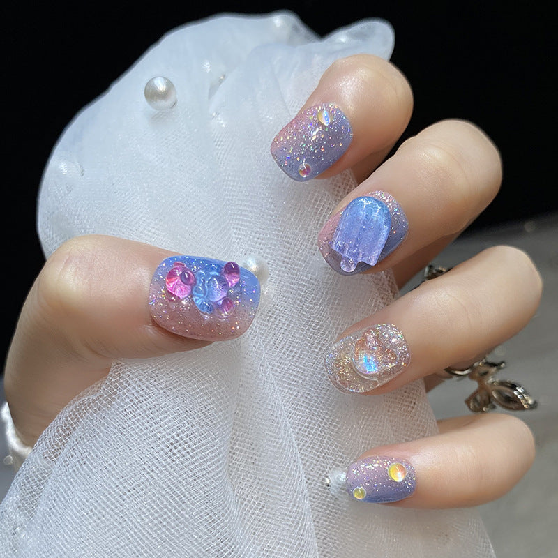 H29 STARRY SKY ICE CREAM BEAR HANDMADE NAIL