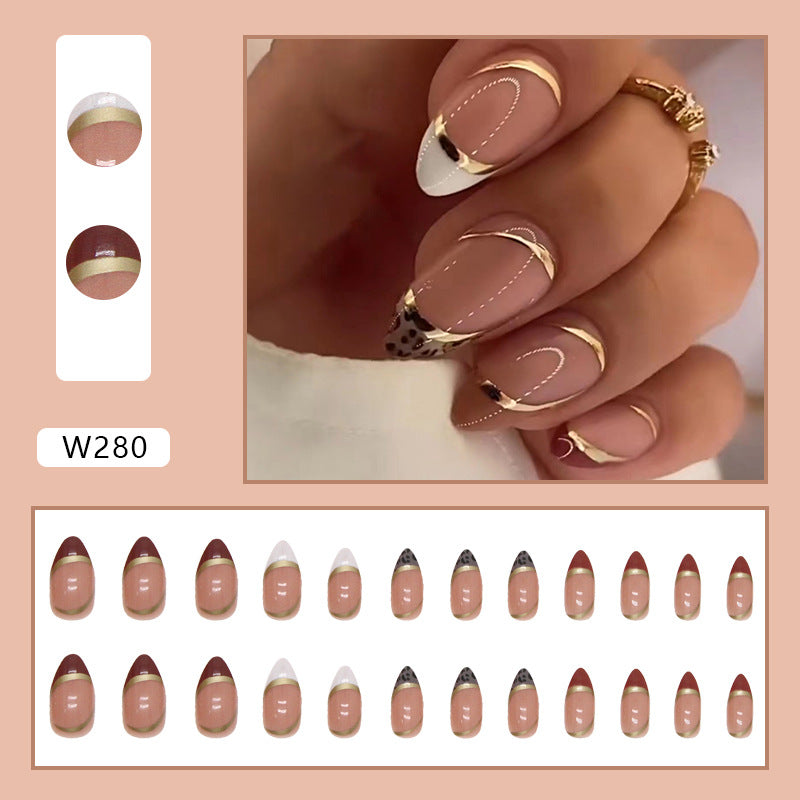 S16 PINK FRENCH LEAOPARD PRINT SHORT NAIL