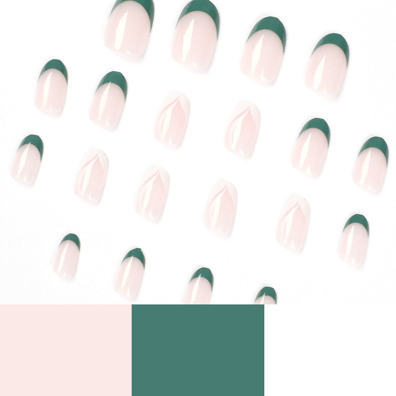 S30 SIMPLE NUDE PINK GREEN WHITE SHORT NAIL