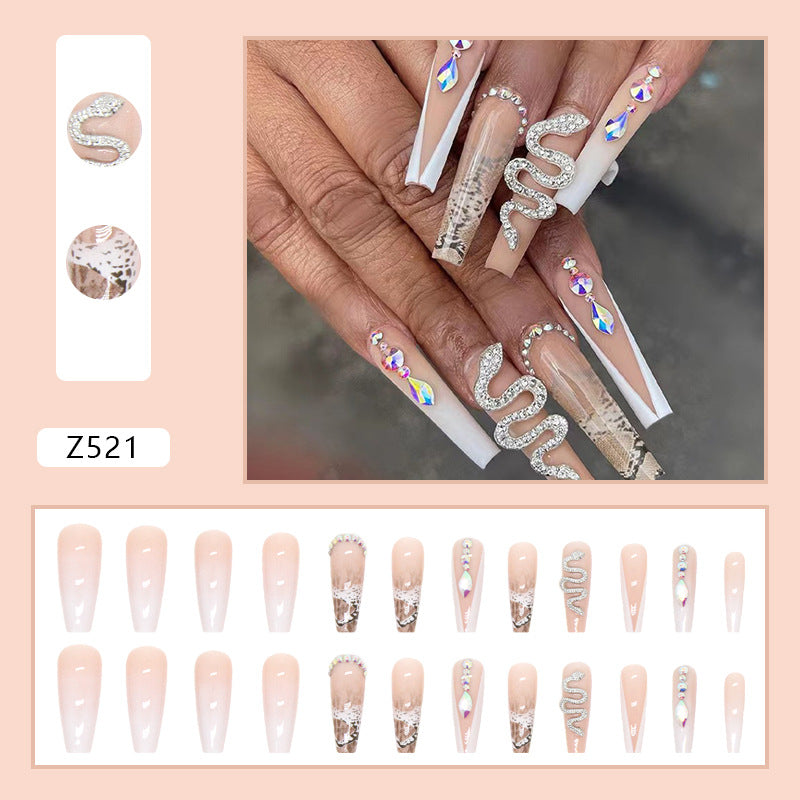 L5  NUDE PINK SILVER SNAKE LONG NAIL