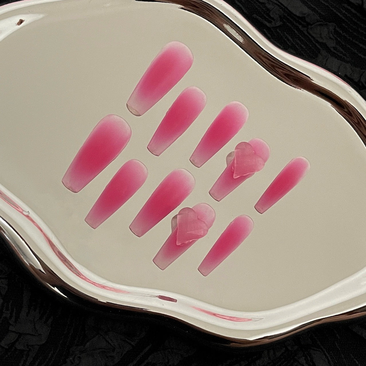 H206 HOT GIRLCAT EYE HEART DIAMOND HANDMADE NAIL