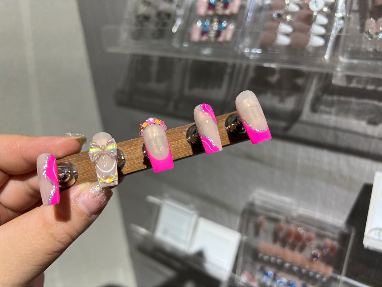 H171 FlashMAGIC MIRROR PINK EXPLOSION HANDMADE NAIL