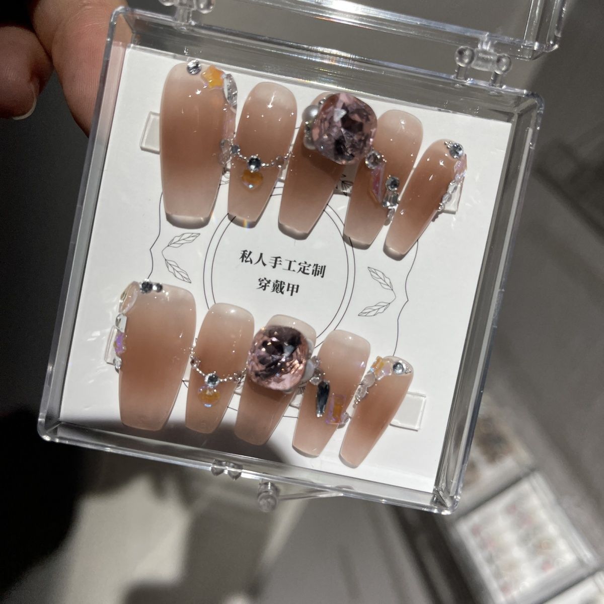 H178 POWDER BLUSHER NUDE HANDMADE NAIL