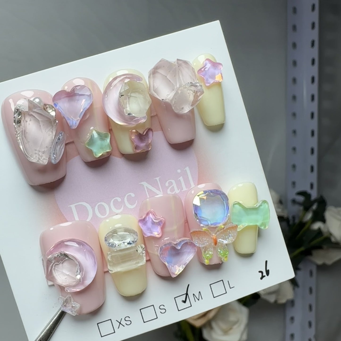 H55 NUDE PINK CRYSTAL CANDY HANDMADE NAIL