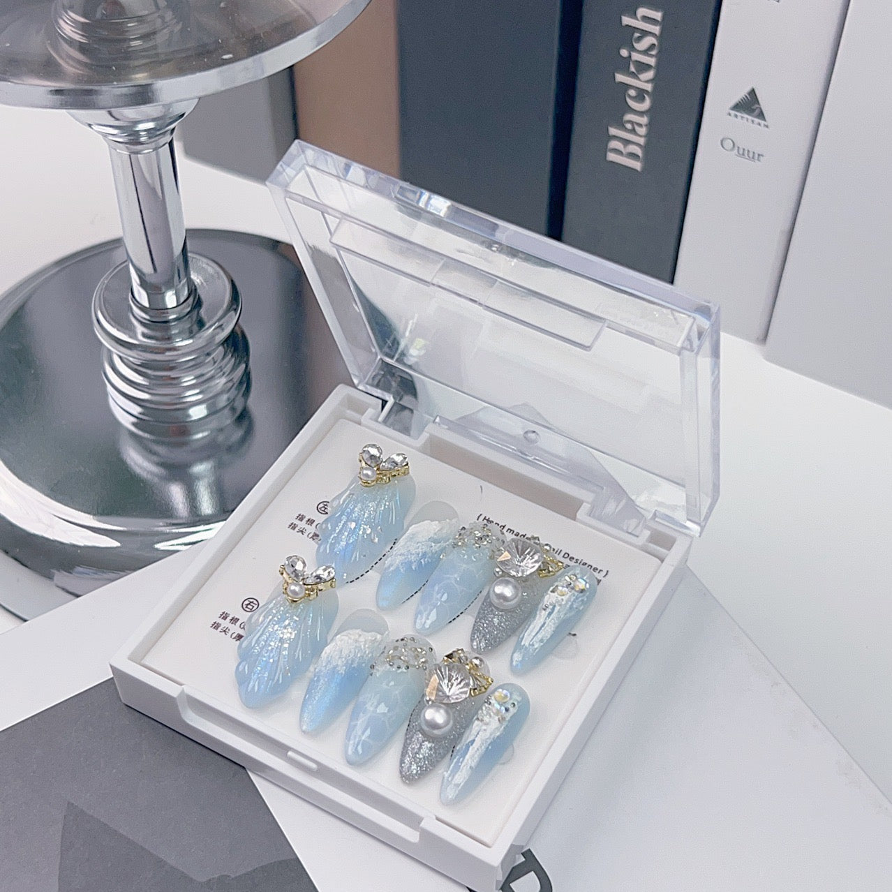 H188 SKY BLUE ANGEL HANDMADE NAIL