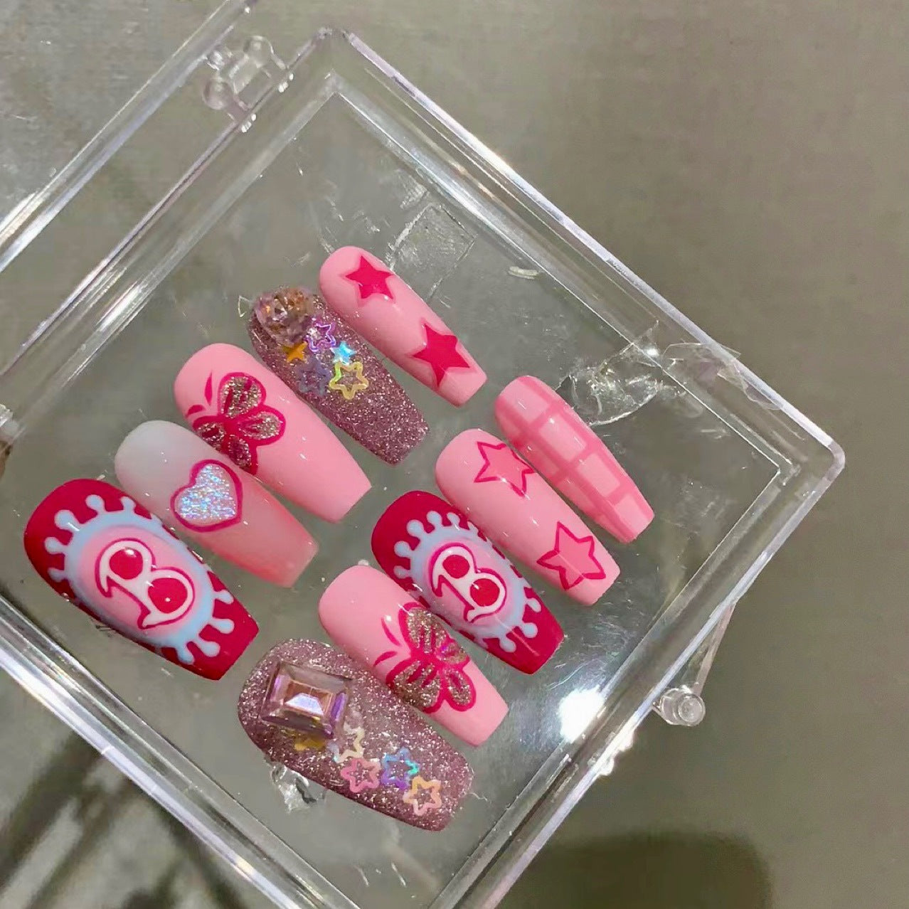 H128 BARBIE PINK CUTE BUBBLE HANDMADE NAIL