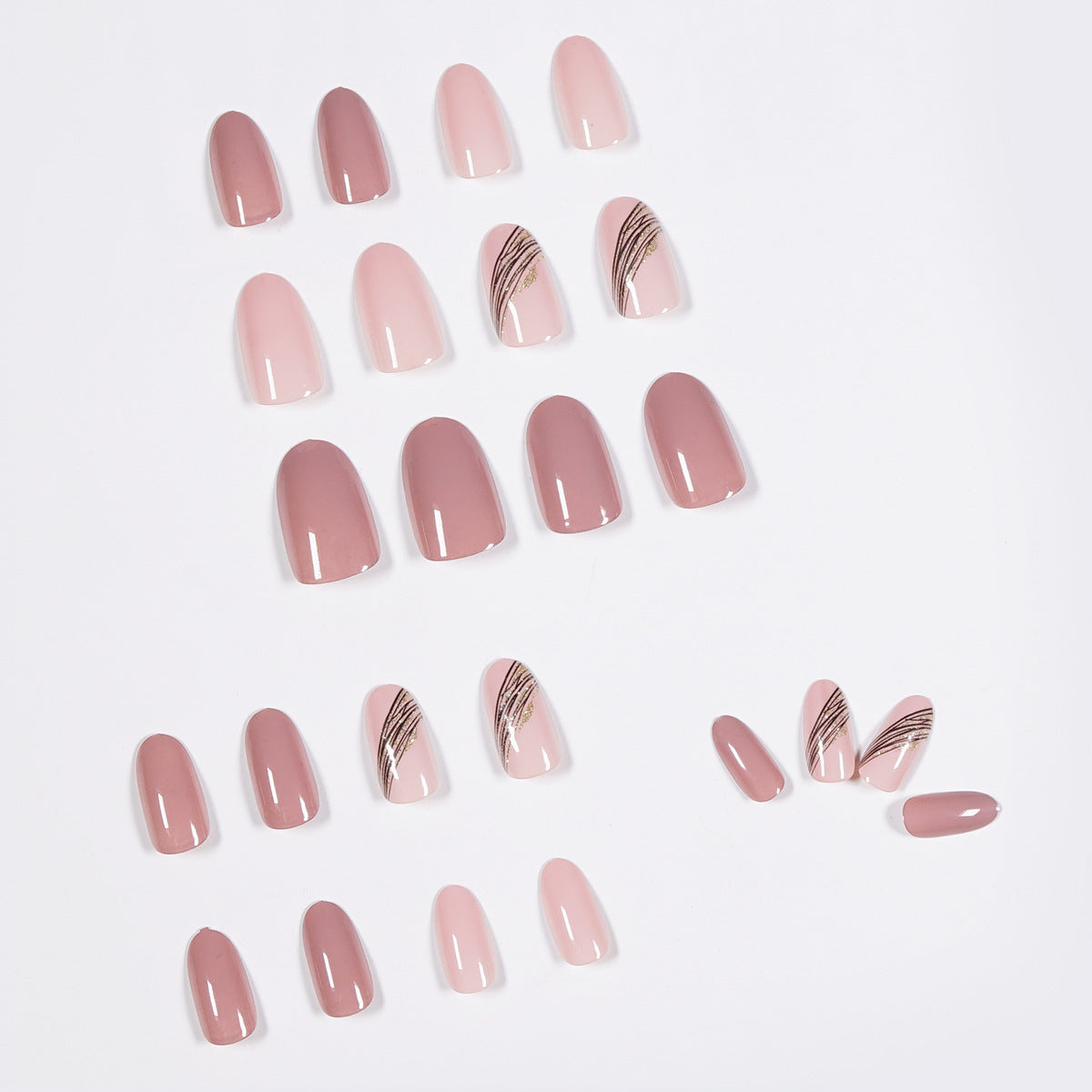 S28 DIAGONAL GOLDEN ROOTS PINK SHORT NAIL