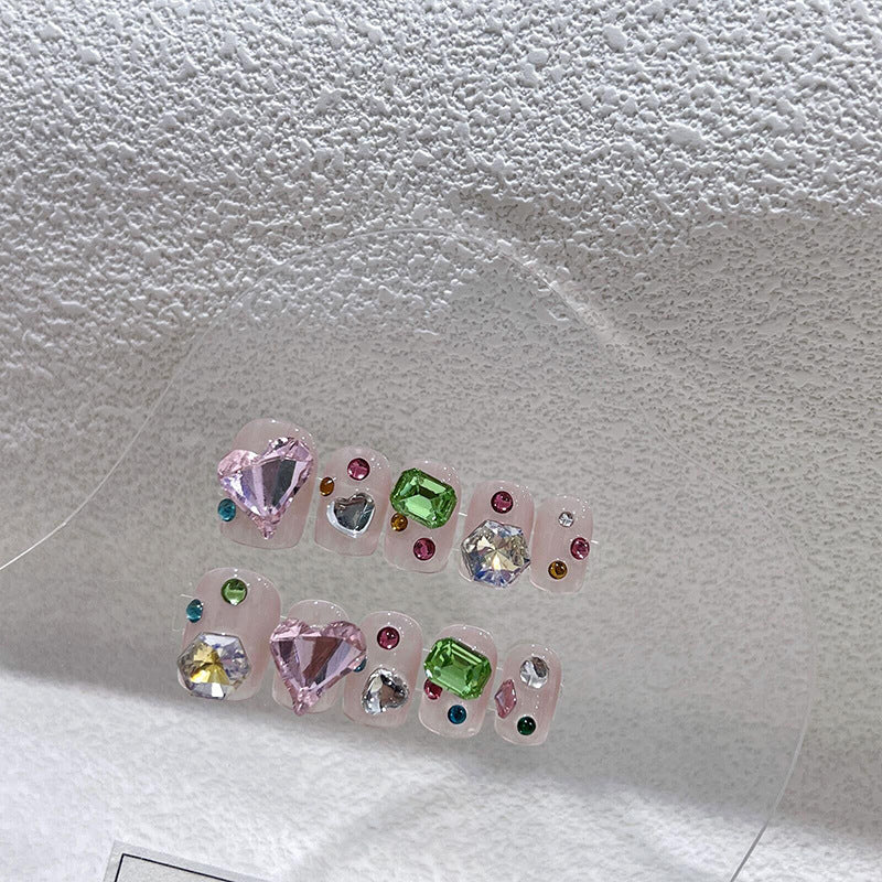 H79 NUDE PINK RUBBY EMERALD DIAMOND HANDMADE NAIL