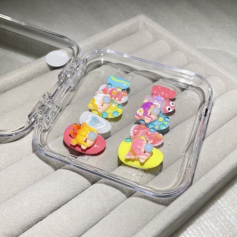 H77 CUTE BUBBLE BLOWING GIRL HANDMADE NAIL