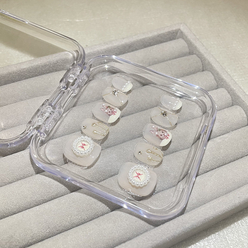 H42 SKIN COLOR PAINTING GOLD THREAD HANDMADE NAIL