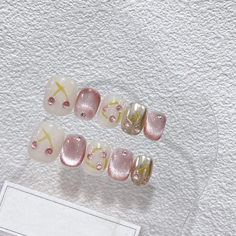 H68 CUTE CHERRY RUBY HANDMADE NAIL