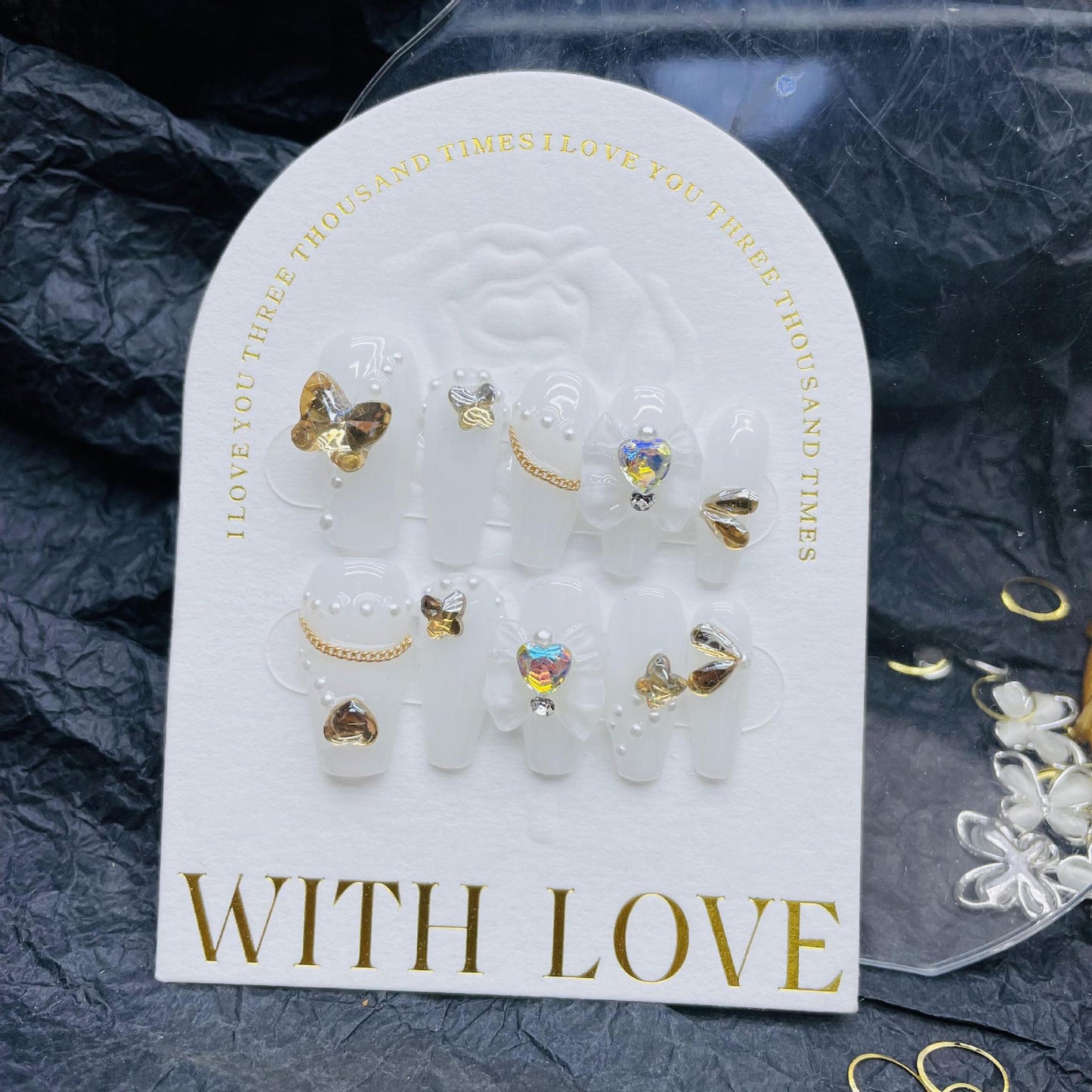 H9 COLORFUL DIAMOND MOONSTONE BUTTERFLY HANDMADE NAIL