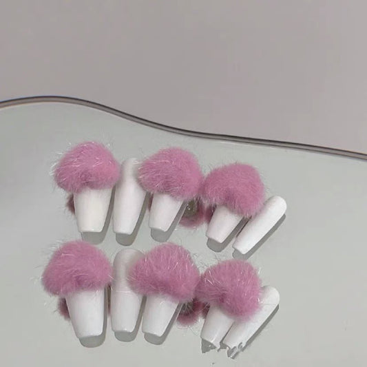 H215 3D PINK PLUSH HEART HANDMADE NAIL