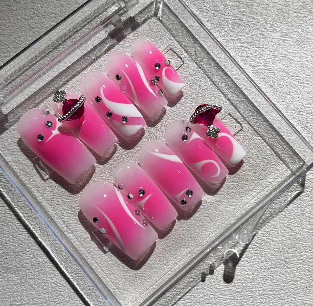 H192 WATERMELON PINK DIAMOND HANDMADE NAIL
