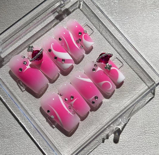 H192 WATERMELON PINK DIAMOND HANDMADE NAIL