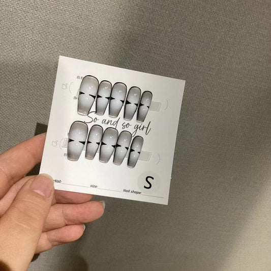 H239 CERAMIC WHITE AND BLACK STRIPES HANDMADE NAIL