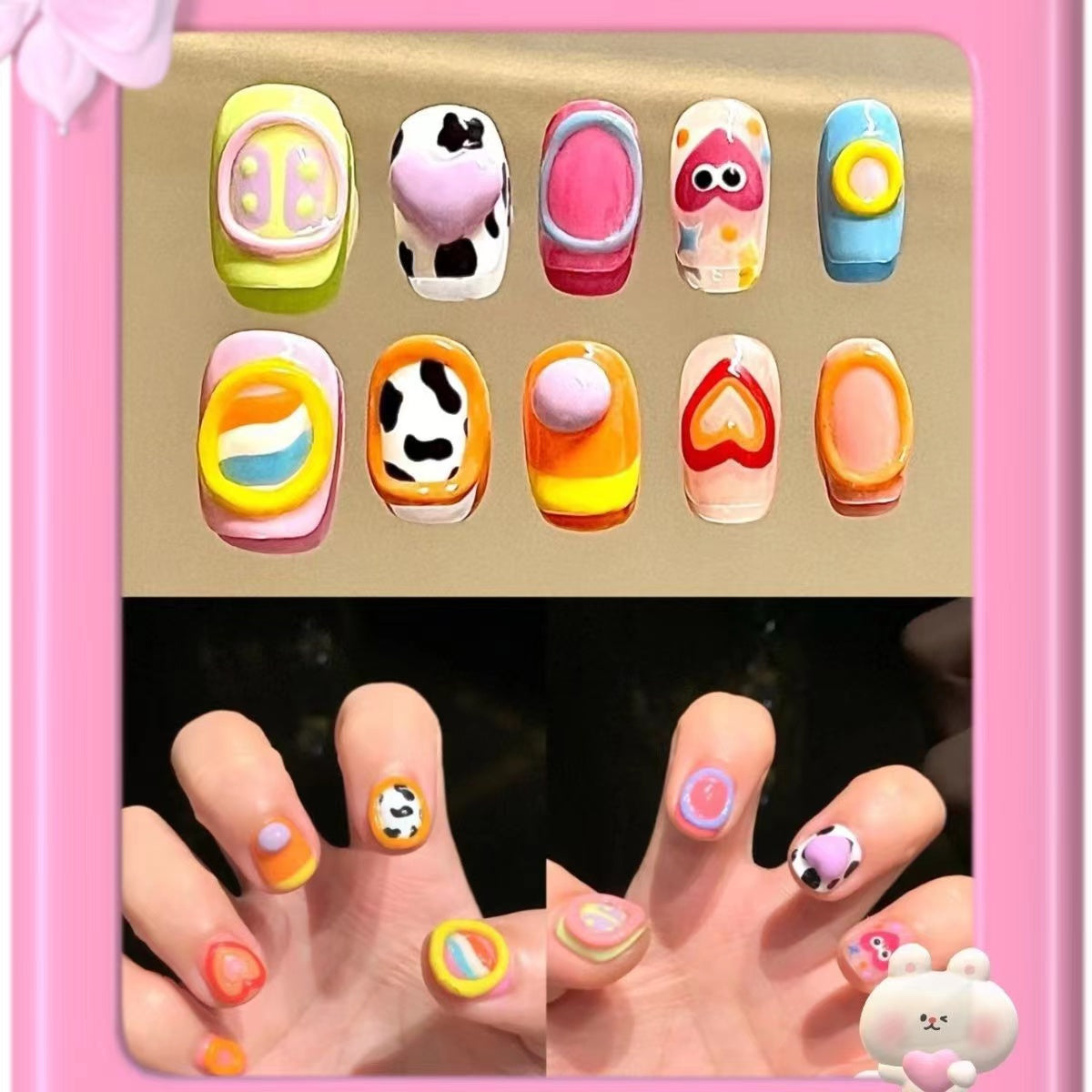 H152 CUTE CARTOON HAND DRAWN HANDMADE NAIL