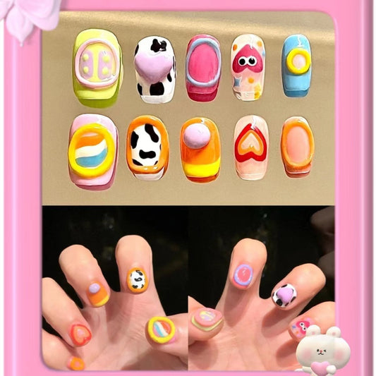 H152 CUTE CARTOON HAND DRAWN HANDMADE NAIL