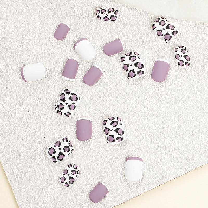 S24 LAVENDER PURPLE LEOPARD PATTERN SHORT NAIL