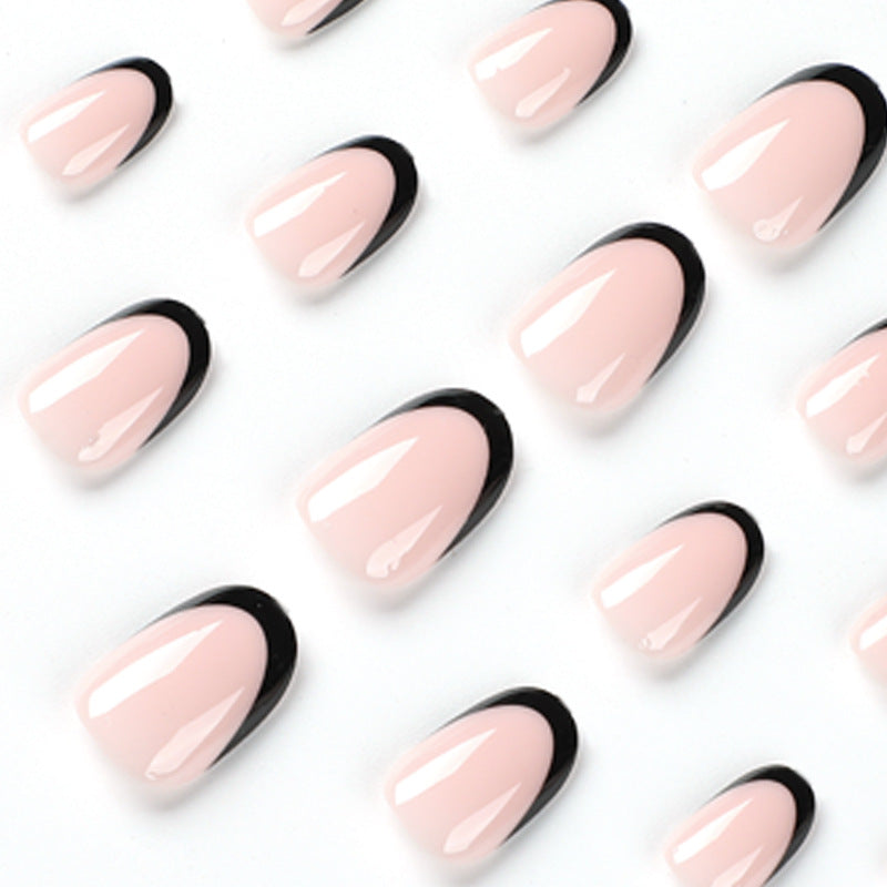 S29 SIMPLE NUDE PINK BLACK EDGE SHORT NAIL