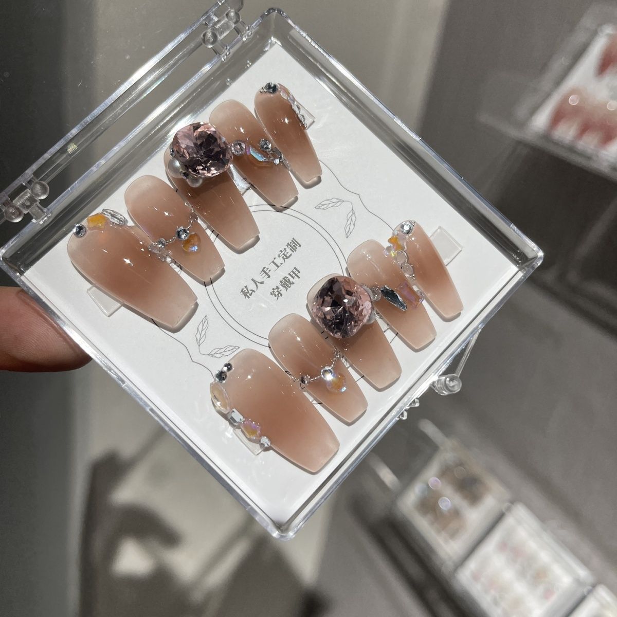 H178 POWDER BLUSHER NUDE HANDMADE NAIL