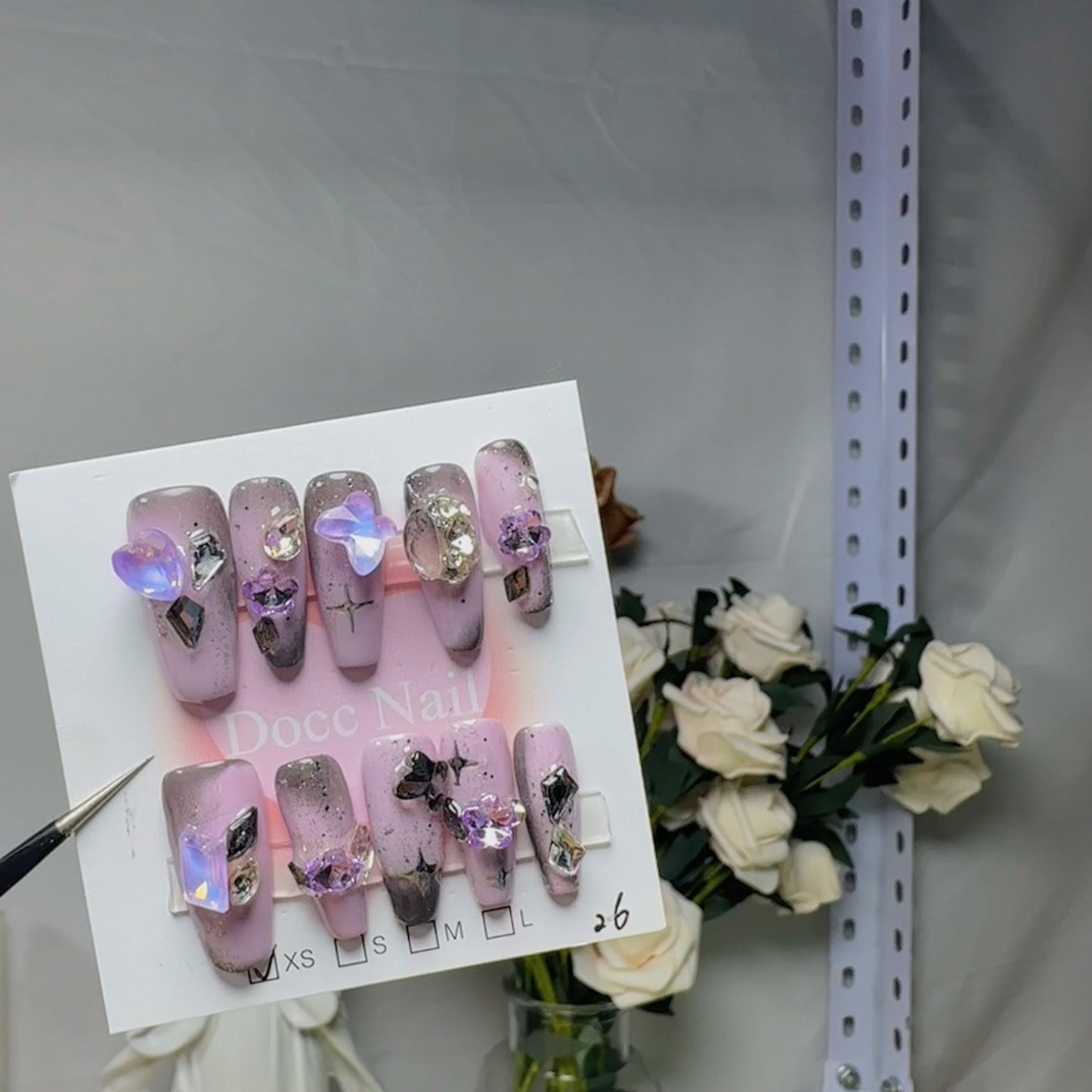 H60 SYRINGA OBLATA HEART STAR DIAMOND HANDMADE NAIL