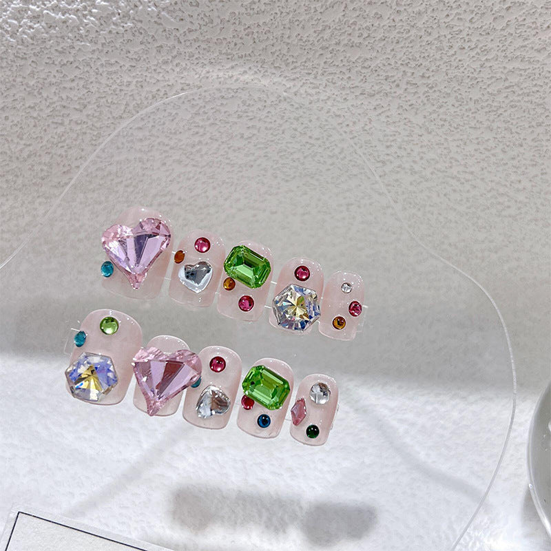 H79 NUDE PINK RUBBY EMERALD DIAMOND HANDMADE NAIL