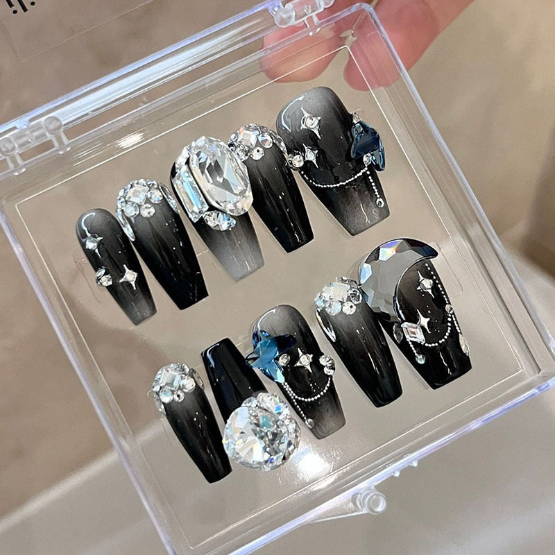 H195 STARRY SEA GLITTER MOON STAR DIAMOND HANDMADE NAIL