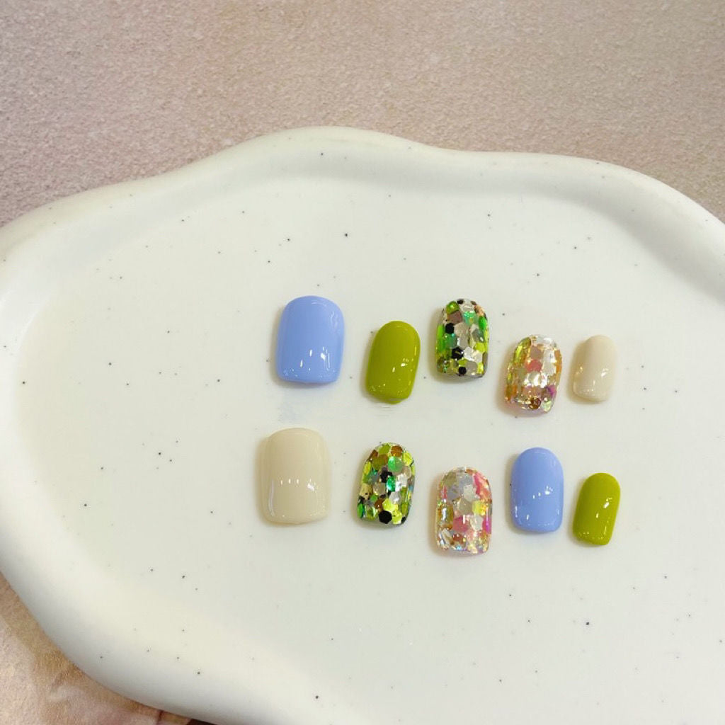 H132 SPRING/SUMMER EXCLUSIVE CONTRAST SEQUINS HANDMADE NAIL