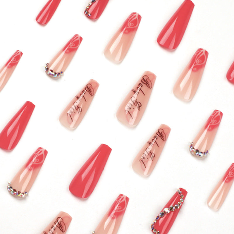 L25 RED & PINK GRAFFITI LONG NAIL
