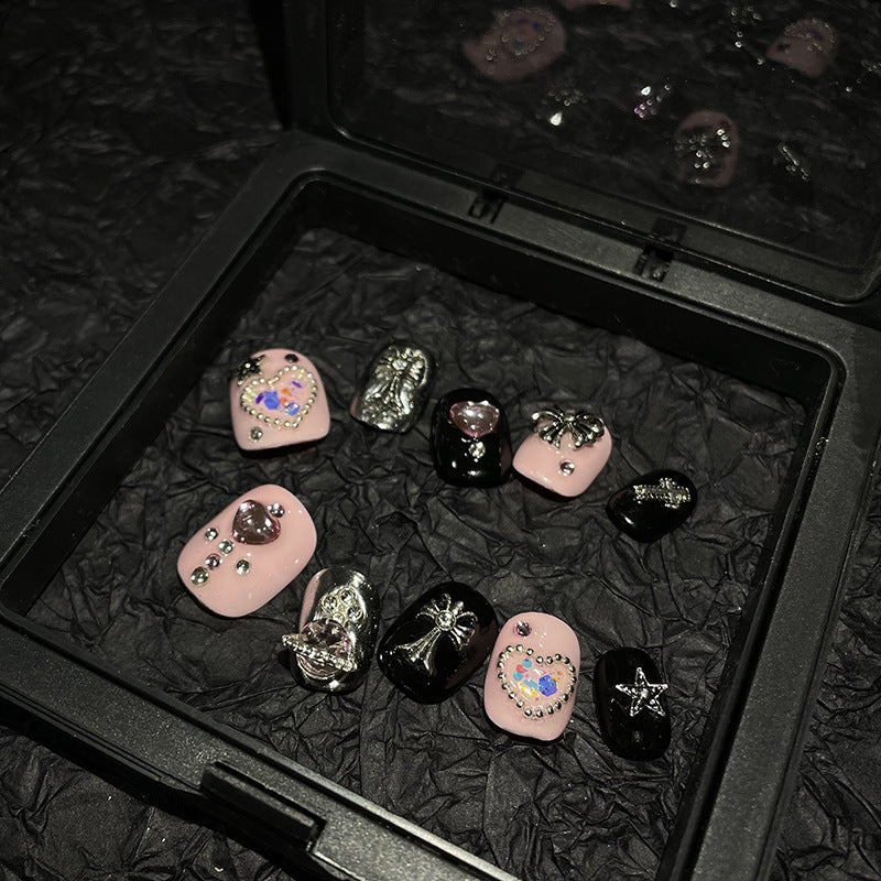 H65 GLIITER LUXURY STAR HEART HANDMADE NAIL