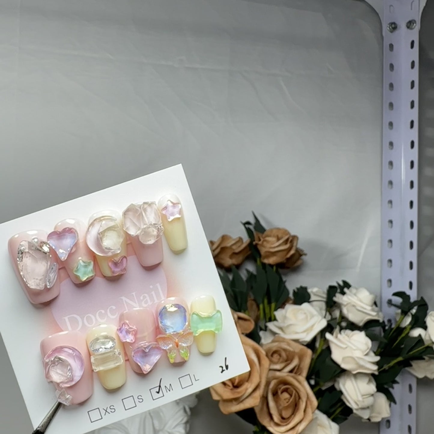 H55 NUDE PINK CRYSTAL CANDY HANDMADE NAIL