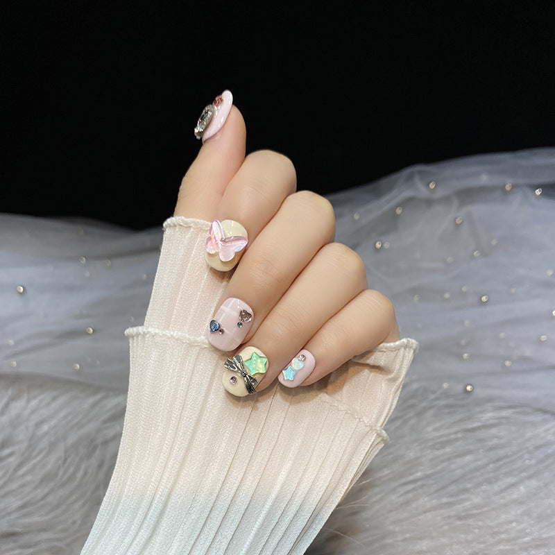 H30 CREAM COLORFUL SUMMER BUTTERFLY HANDMADE NAIL