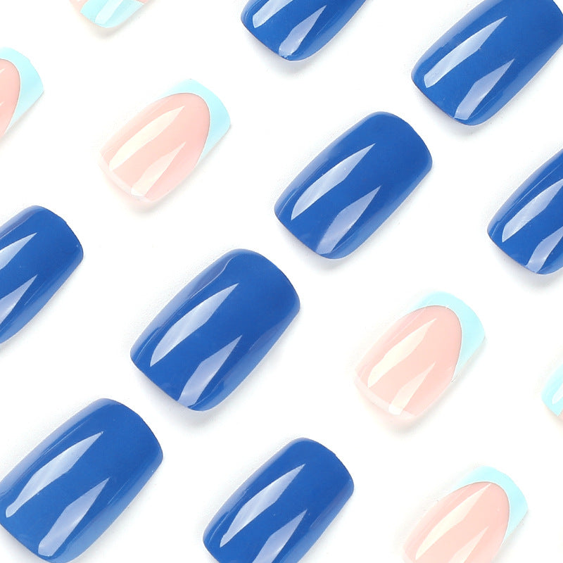 S27 FRENCH BLUE WHITE RIPPLE SHORT NAIL