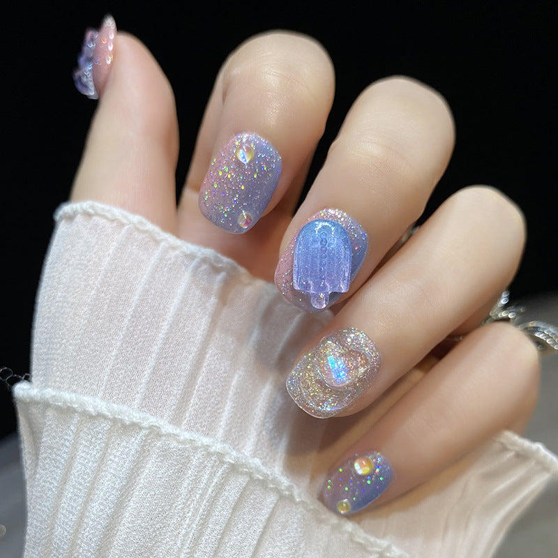 H29 STARRY SKY ICE CREAM BEAR HANDMADE NAIL