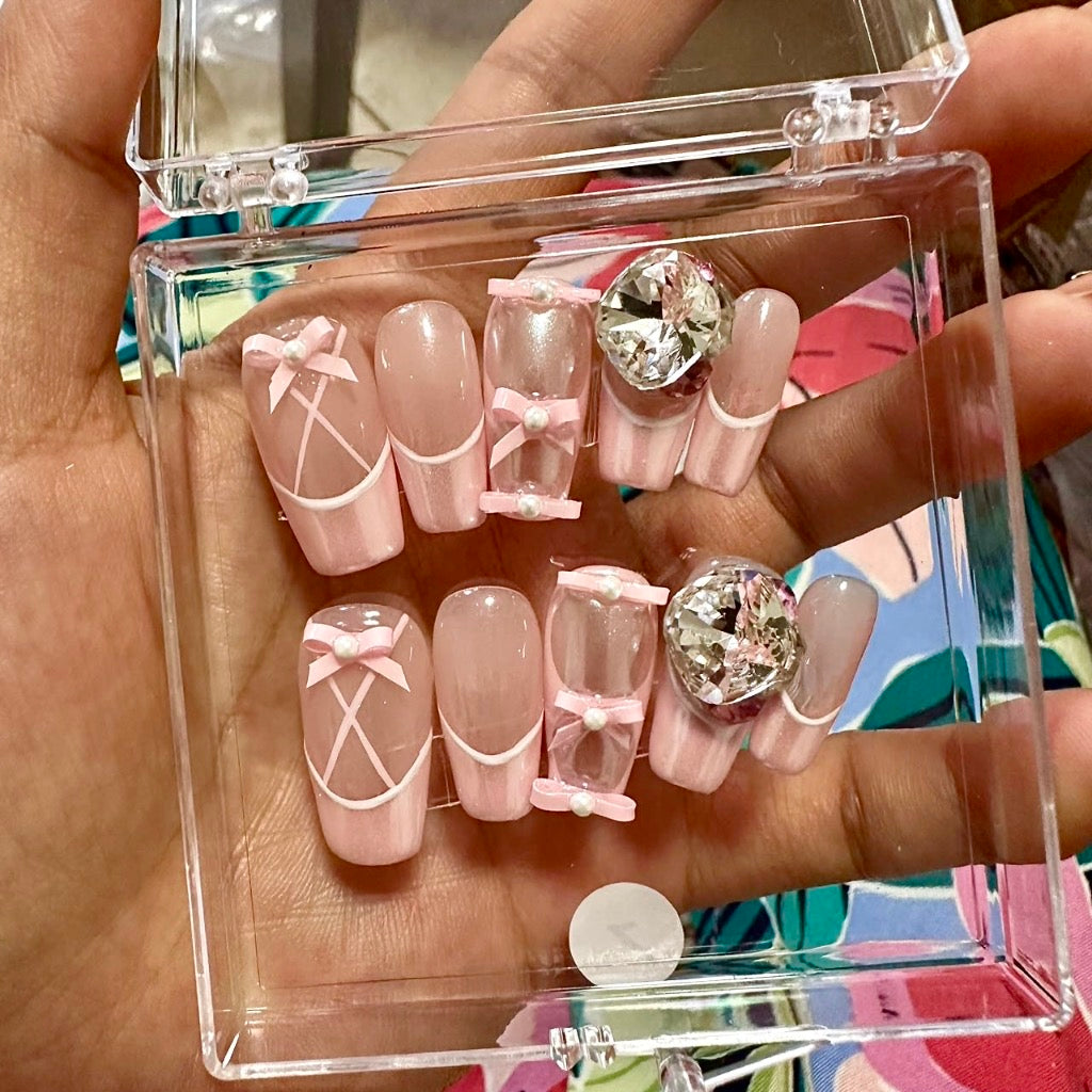 H129 BALLET SHOES BOW HANDMADE NAIL