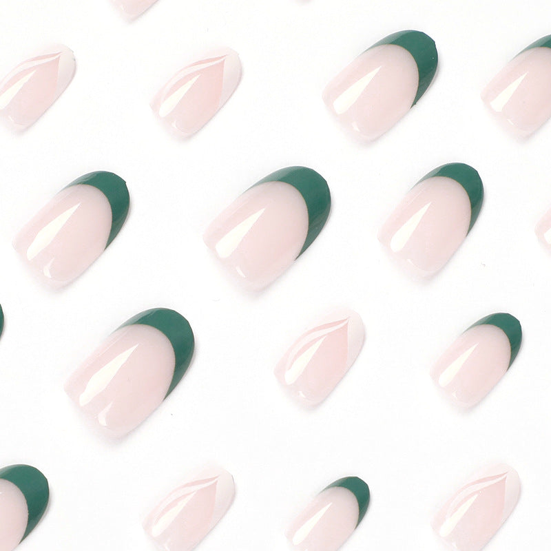 S30 SIMPLE NUDE PINK GREEN WHITE SHORT NAIL
