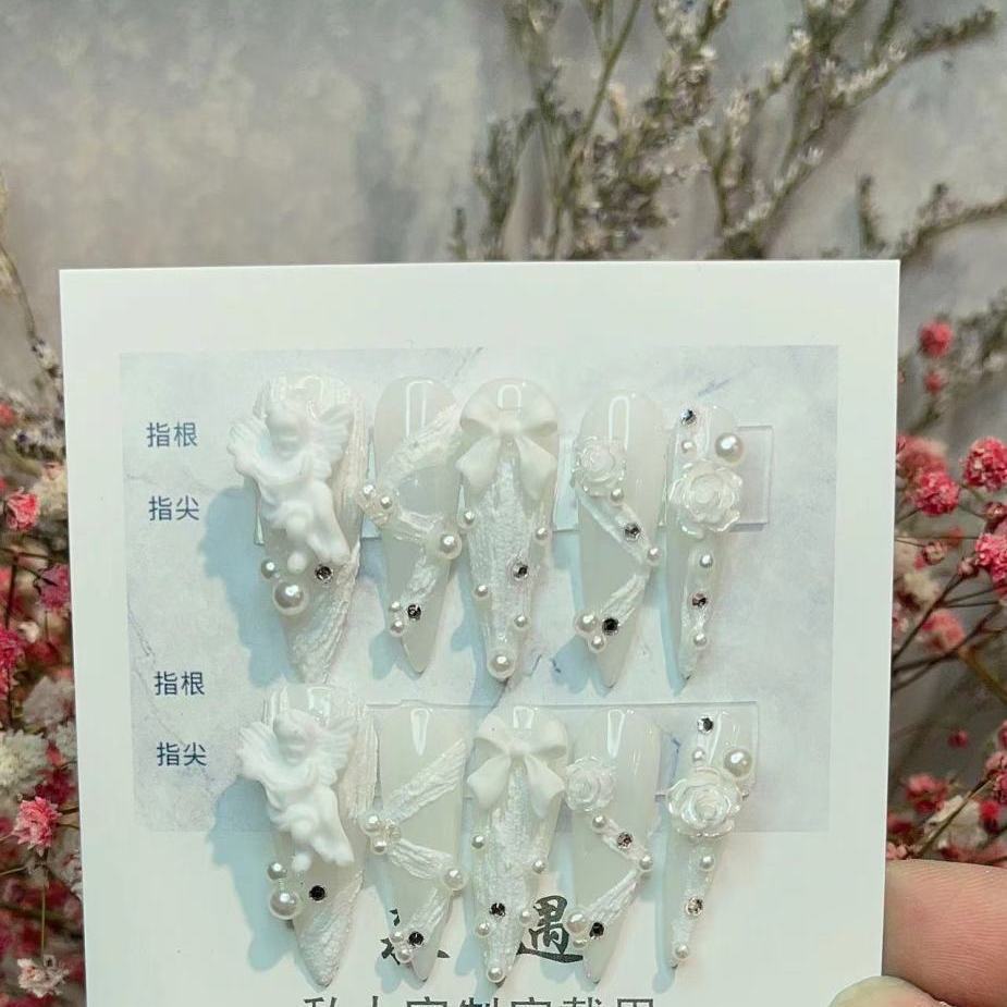 H126 BAROQUE GYPSUM ANGEL BLACK &  WHITE HANDMADE NAIL