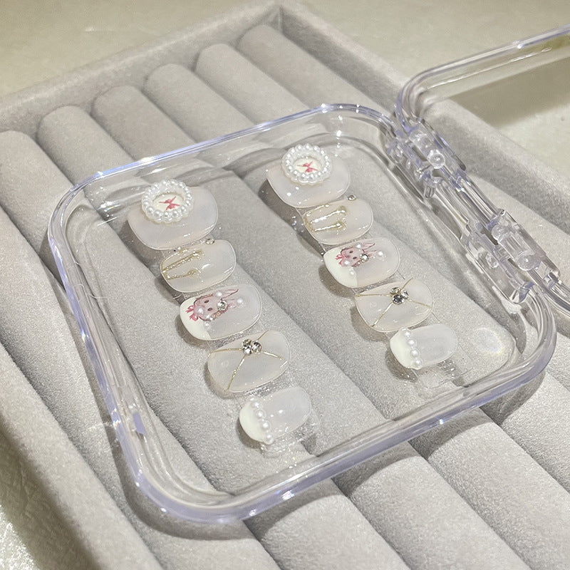 H42 SKIN COLOR PAINTING GOLD THREAD HANDMADE NAIL