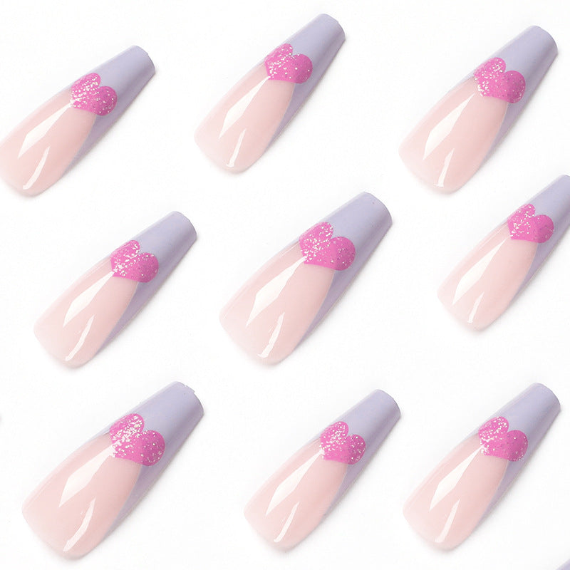 L36 LIGHT BLUE & PINK HEART LONG NAIL