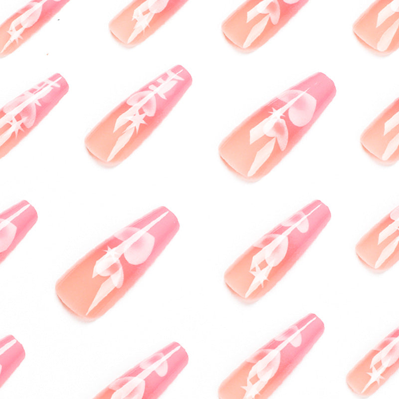 L22 LIGHT PINK WITH HEART LONG NAIL