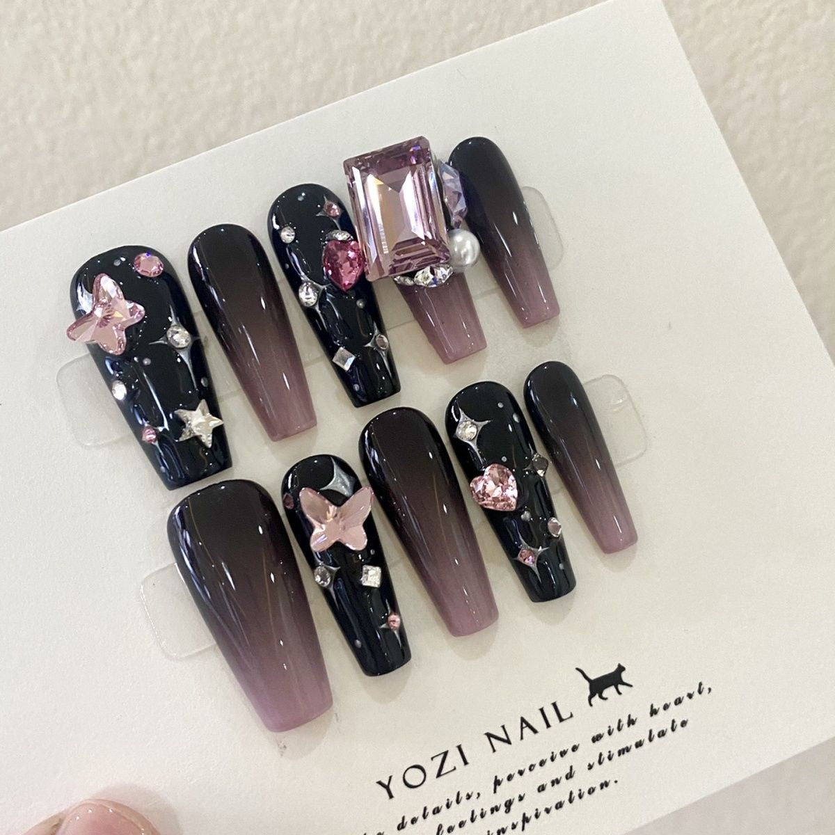 H196 NIGHTFALL DIAMOND HANDMADE NAIL