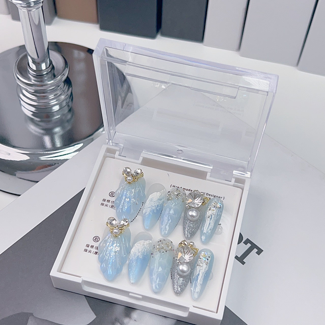 H188 SKY BLUE ANGEL HANDMADE NAIL