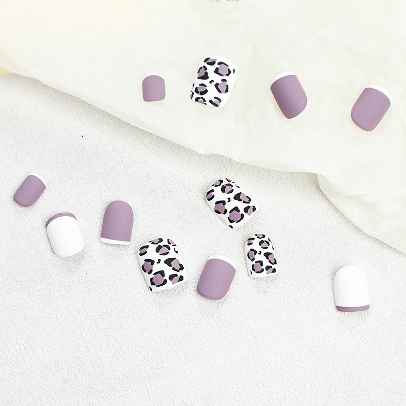 S24 LAVENDER PURPLE LEOPARD PATTERN SHORT NAIL