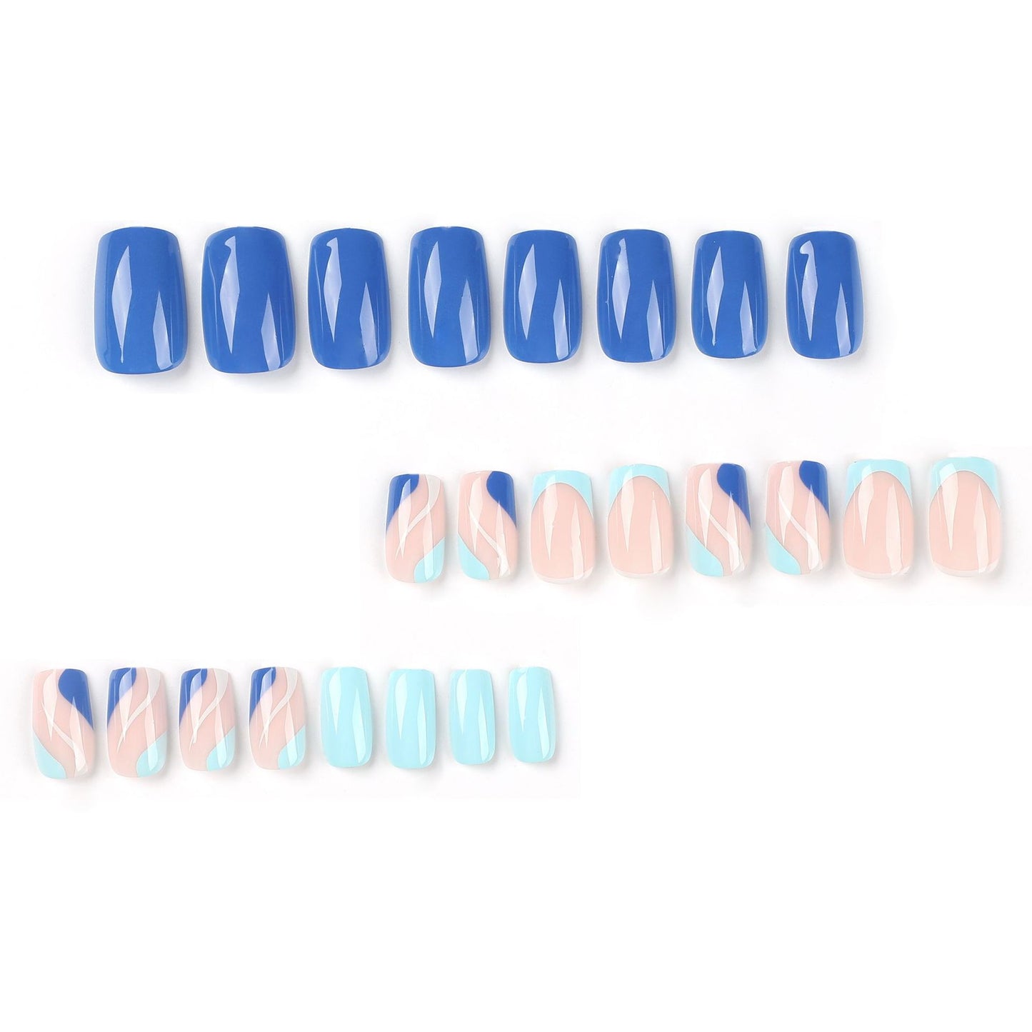 S27 FRENCH BLUE WHITE RIPPLE SHORT NAIL