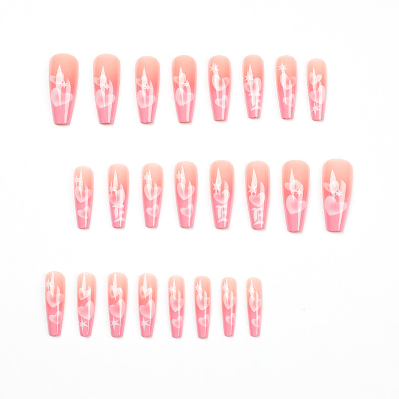 L22 LIGHT PINK WITH HEART LONG NAIL